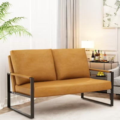Hooseng 48.4" Loveseat Sofa, 2-Seater Living Room Couch with Premium Upholstery and Robust Metal Frame, Small Love Seat with Armrest for Home Office