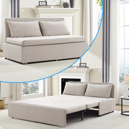 Mjkone Full/Queen Size Sofa Bed, 2 in 1 Convertible Linen Loveseat Sleeper Sofa Couch with Cushions
