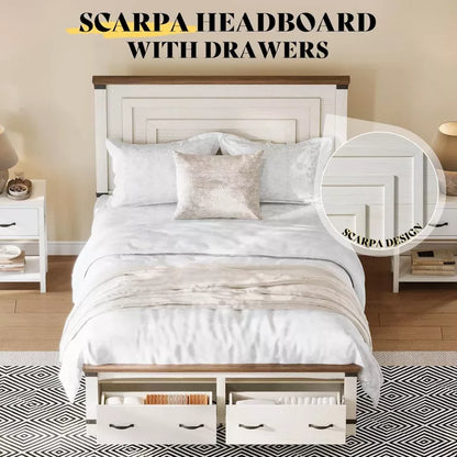 AMERLIFE Farmhouse Bed Frame with 54" Tall Geometric Headboard