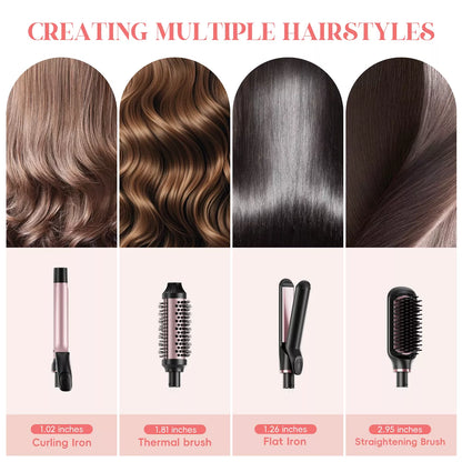 NICEBAY Thermal Hair Brush, Curling Iron Hair Styling Tools, Flat Iron Hair Straightener, Curling Wand Hair Tools, Instant Heat Up Wand Curling Iron
