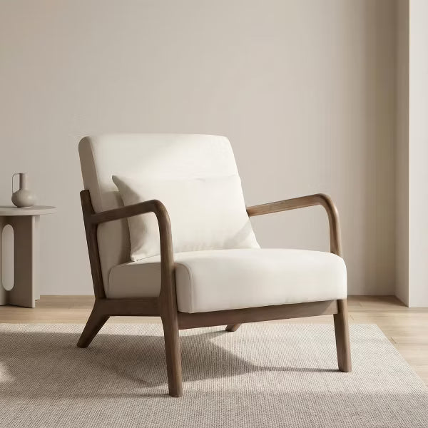Mid Century Modern Accent Chair with Wood Frame – Cozy Reading Armchair for Living Room, Bedroom or Sunroom (Waist Cushion Included)
