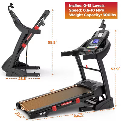 15% Auto Incline Folding Treadmill for Home, 4.5HP Quiet Motor, 300LB, Compact Walking Running Machine with App Control, 71 Programs & Bluetooth