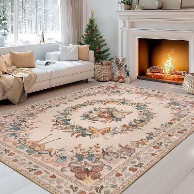 LOVEVOOK Machine Washable Area Rug, Floral Butterfly Rug for Living Room, Modern Black Area Rug for Bedroom Dining Room Home Decor 5x7 Feet