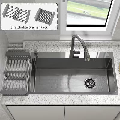 CHEVNI Silver Kitchen Sink Stainless Steel Single Bowl With Faucet Drop In Top Mount