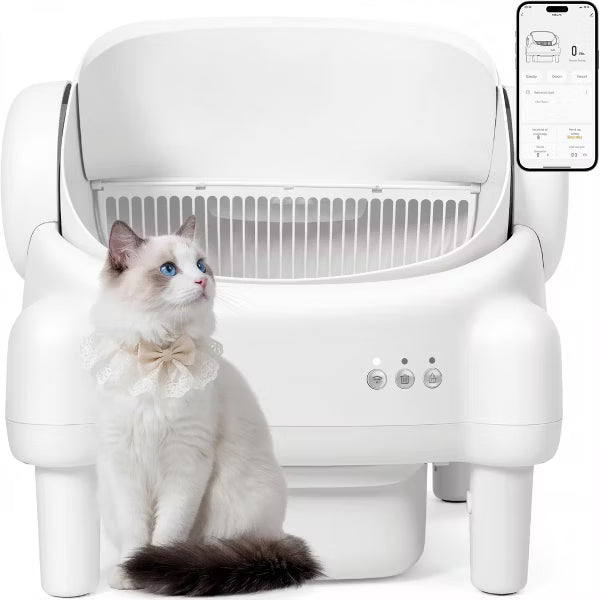 Cumrigei open-Top Self-Cleaning Litter Box with App Control and Safety Sensors, Odor Control, Cream White