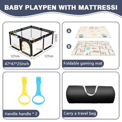 Kmaier Soft Padded Baby Playpen With Mat,Safe And Sturdy Design,Breathable Mesh,Portable For Indoor And Outdoor Use,Pink