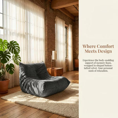 Giant Bean Bag Chair Lazy Floor Sofa, Memory Foam Fireside Sofa for Adults, Big Beanbag Faux Leather Armless Chair for Living Room Bedroom Dorm Office