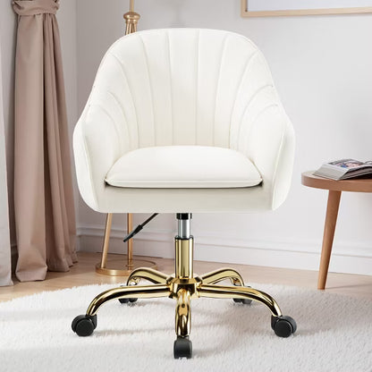 KERDOM Velvet Desk Chair for Home Office, Soft Height Adjustable 360 Swivel Computer Chair, Beige