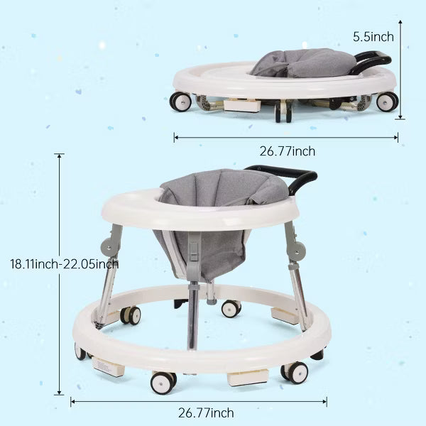Kmaier Baby Walker Adjustable Height Foldable Toddler Walker with Wheels and Activity Tray for Boys and Girls,White