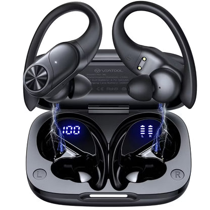 VEAT00L V6 Bluetooth Headphones Wireless Earbuds 88Hrs Playback Sport Ear Buds with Earhook Digital Display Charging Case.