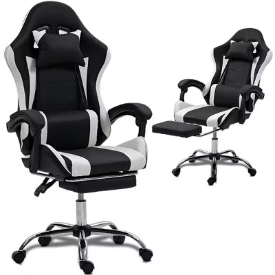 Bosmiller Gaming Chair with Massage Lumbar Support Ergonomic Video Game Chair, Adjustable Headrest & Footrest, White