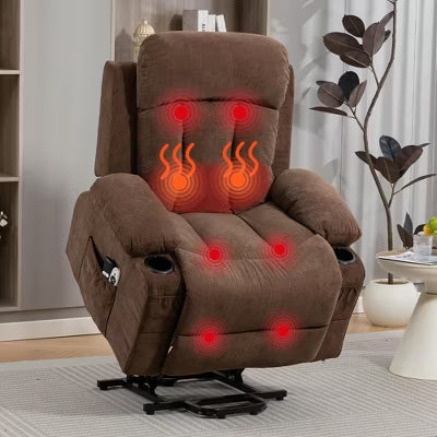 Bosmiller Power Lift Recliner Chair for Elderly, Electric Oversized Sofa, Vibration Massage & Heat, Cup Holder, USB Charge Port for Living Room, Brown