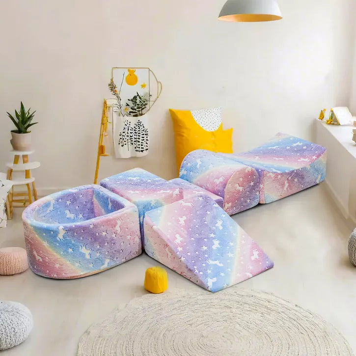 Hooseng Kids Couch, 5-in 1 Modular Sectional Toddler Playing Sofa, Multi-Combination Glow-in-The-Dark Climbing Blocks Toys