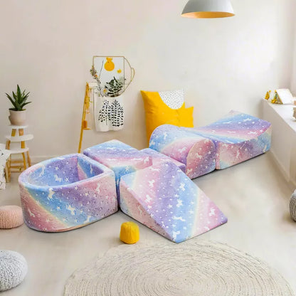 Hooseng Kids Couch, 5-in 1 Modular Sectional Toddler Playing Sofa, Multi-Combination Glow-in-The-Dark Climbing Blocks Toys