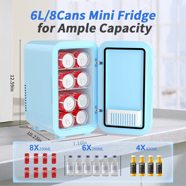 YASHE Mini Fridge, 6 Liter/8 Can 110V AC/DC Portable Thermoelectric Cooler Refrigerators for Bedroom, Skincare, Beverage, Office, Dorm Room and Car