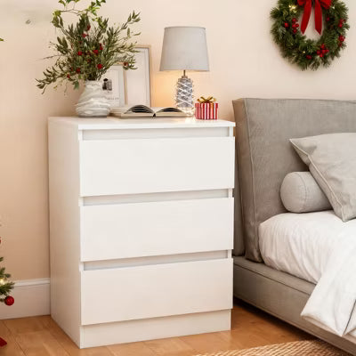 CIPACHO White 3-Drawer Handle-Free Dresser - Modern Wooden Tall Nightstand for Bedroom