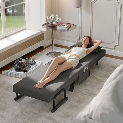 TYBOATLE Convertible Chair Bed Sleeper for Adults with 5-Position Adjustable Backrest & Pillow, Comfy Single Futon Sofa Bed for Apartment Office, Gray