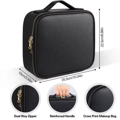 Travel Makeup Bag Organizer With Adjustable Dividers，Waterproof Shockproof Handbag, Black