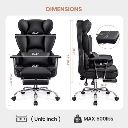 KERDOM Office Desk Chair, Big and Tall Executive Chair with Footrest, Ergonomic Reclining High Back Support, Black