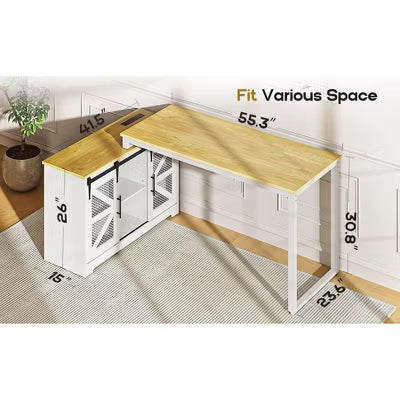 KOLIGEY Rustic Corner Desk with Storage, L Shaped Farmhouse Office Desk with Sufficient Storage Capacity
