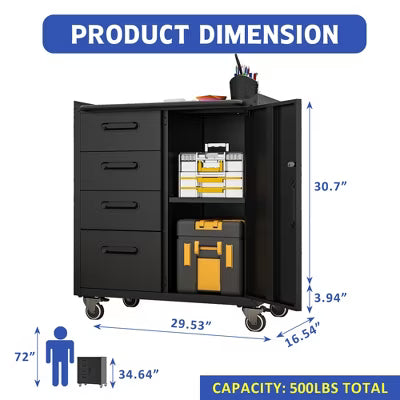 VIYET 35"H Heavy-Duty Steel Tool Cabinet with Wheels-Categorized Drawers+Lockable Storage (Adjustable Shelf),Garage/Home/Office/Workshop,black