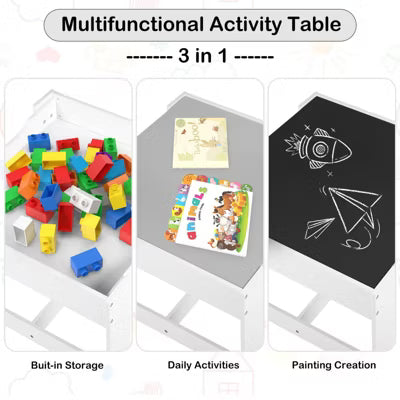 TODECARE Kids Wooden Table and 2 Chairs Set with Storage Drawers, Detachable Tabletop and Activity Surface, Gray