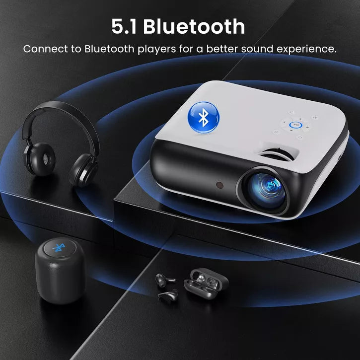 HAPPRUN Native 1080P Bluetooth Projector, Full HD Portable Outdoor Movie Projector with Built-in Speaker, Compatible with Smartphone