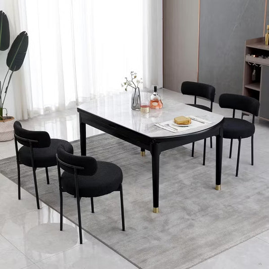 DYHOME Boucle Dining Chairs Set of 4, Mid Century Modern Kitchen Chairs with Curved Backrest and Metal Legs