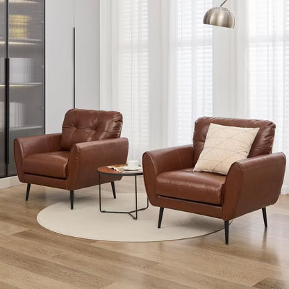 TYBOATLE Blue Leather Accent Chair, Tufted Mid-Century Armchair for Salon, Office, Living Room