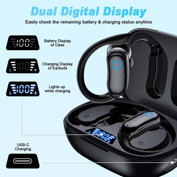 V7 Ear Buds Wireless Earbuds 96hrs Playback Bluetooth Headphones IPX7 Waterproof Stereo Bass Over-Ear Earphones with Earhooks Microphone