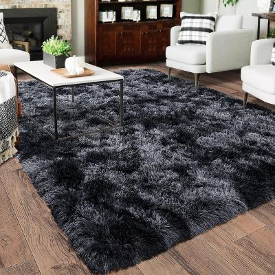 LOVEVOOK 5x7 Feet Black Area Rugs for Living Room Bedroom, Non-Slip Fluffy Soft Shag Rug, Plush Carpet for Home Dorm Decor Aesthetic