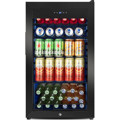 Hooure 130 Can Beverage Cooler - 3.2 Cu.Ft Glass Door Mini Fridge for Beer, Soda & Wine, Black