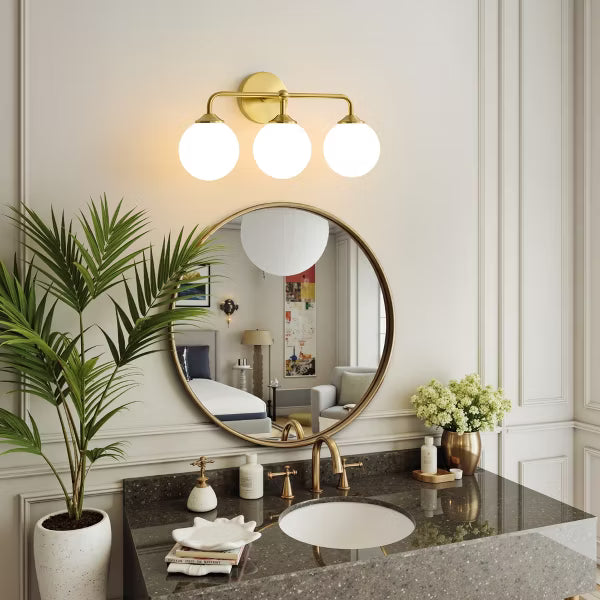 POWLIG 18.89-in 3-Light Bathroom Vanity Lighting with Milk White Glass Globe Shades