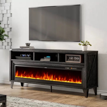 Amerlife 65" TV Stand with 60" Glass Electric Fireplace