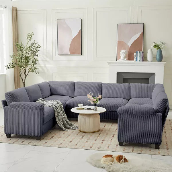 Hyleory Corduroy Oversized Modular Sectional Sofa Couch with Movable Ottoman, Large Seater Corner Sofa for Living Room, Office, Spacious Space