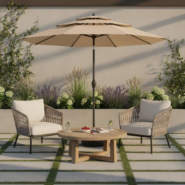 10ft Aluminum 3-Tier Auto-Tilt Outdoor Patio Umbrella – Great Gift for Backyard, Pool, Deck or Market Table – Easy Shade for Dining, Garden Gatherings
