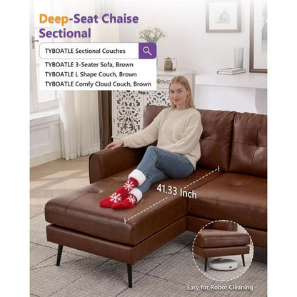 TYBOATLE L-Shaped Sectional Sofa with Chaise, Brown Fabric Cloud Couch