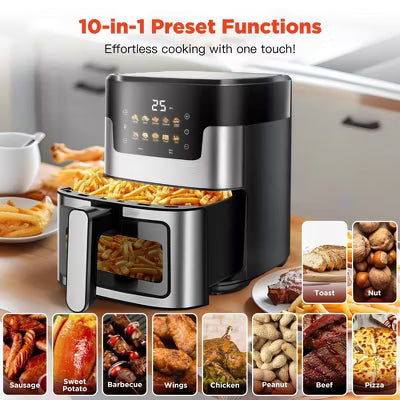 7.5QT Family-Size Air Fryer with Viewing Window & Light, 10-in-1 LED Touch Air Fryer Oven, Oil-Free Cooking, Nonstick Basket, 100 Liners Included