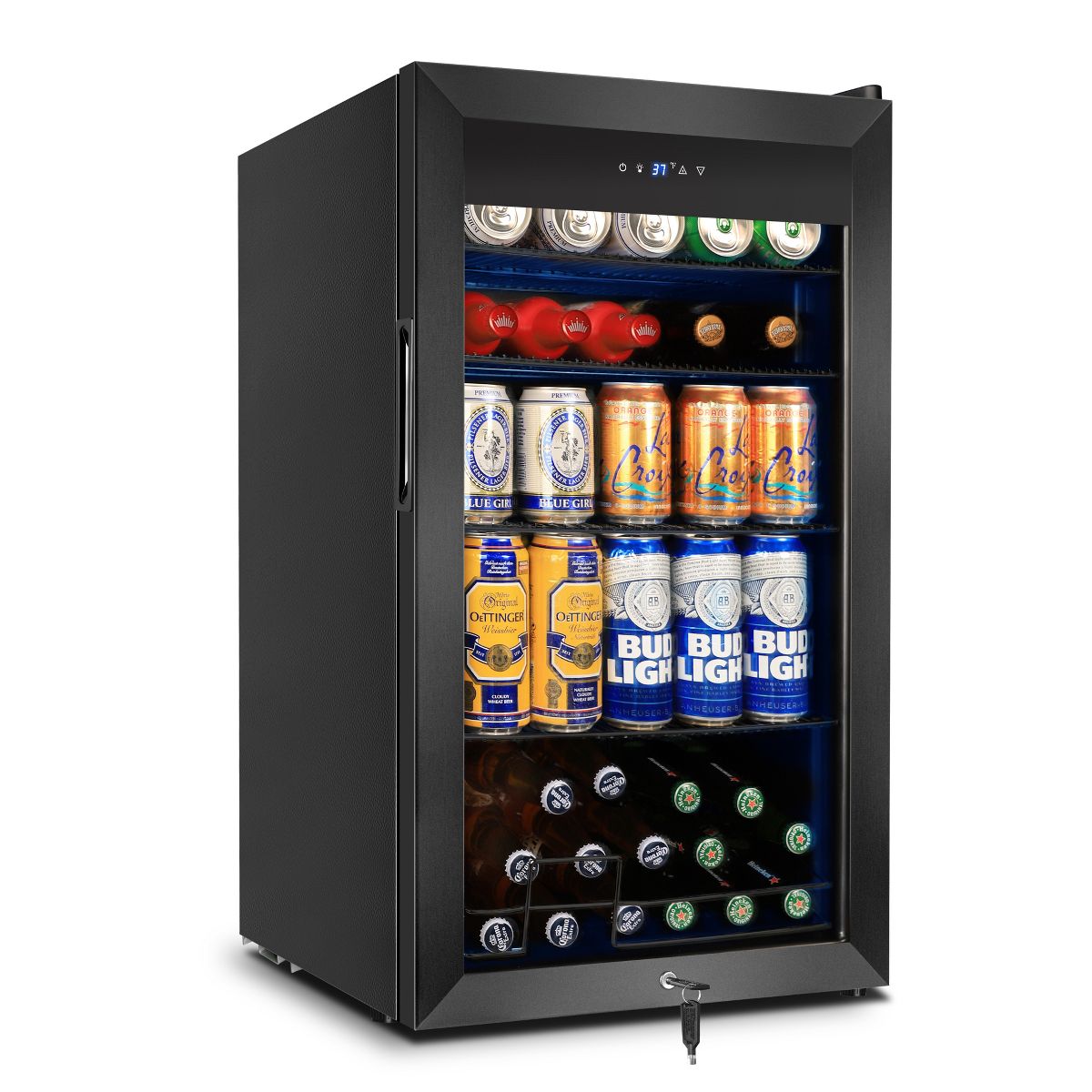 Hooure 130 Can Beverage Cooler - 3.2 Cu.Ft Glass Door Mini Fridge for Beer, Soda & Wine, Black