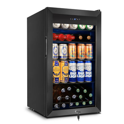 Hooure 130 Can Beverage Cooler - 3.2 Cu.Ft Glass Door Mini Fridge for Beer, Soda & Wine, Black