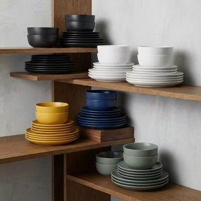 GreenElevate Porcelain Elegance 12-Piece Dinnerware Set for 4, Plates&Bowls, Microwave & Dishwasher Safe, Non-Toxic Matte Glaze, Stackable Kitchenware