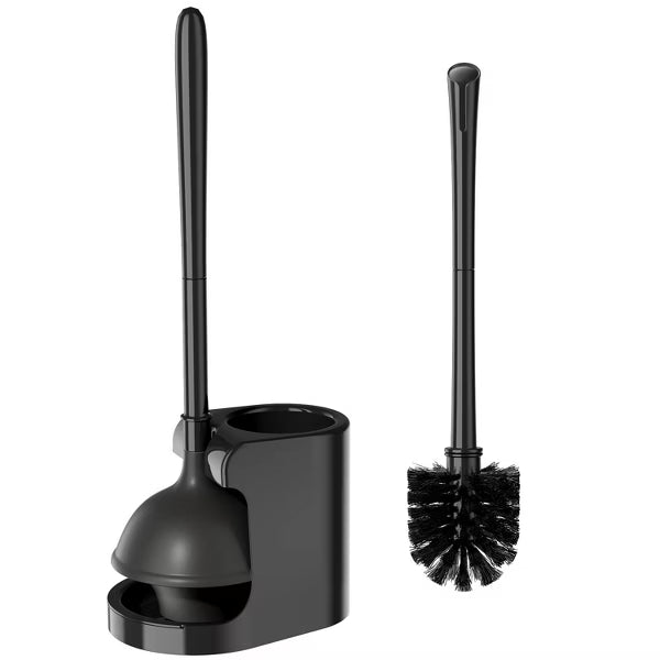 Toilet Bowl Brush Plunger Set with Extended Handle 2-in-1 , Toilet Brush Bristle Plunger Combo 1 Set, Black