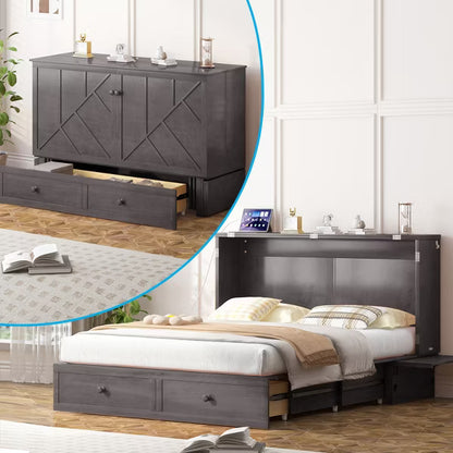 Mjkone Modern Queen Size Murphy Bed with USB ports & Foldable Mattress