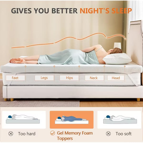 MyDepot Twin 2 Inch Cooling Gel Memory Foam Mattress Topper - Breathable Bed Pad with Removable Washable Cover, Pressure Relief, CertiPUR-US