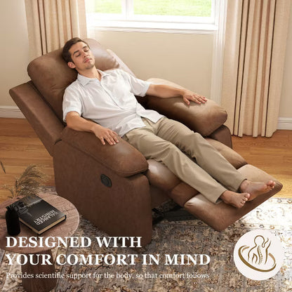 KERDOM Manual Recliner Chair, PU Leather Reclining Sofa Chair with Adjustable Backrest, Single Recliner for Living Room Bedroom,Brown