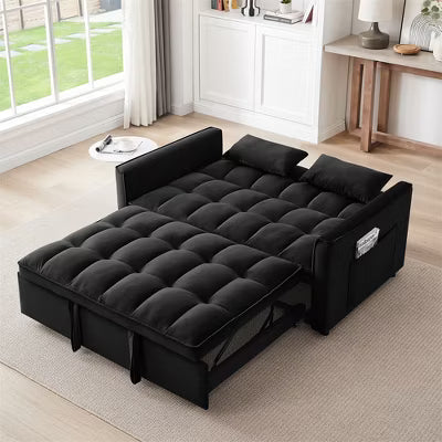 ELJGET 3-in-1 Convertible Sofa Bed with Pull Out Bed, Modern Velvet Double Sleeper Sofa, Adjustable Sleeper Chair Bed for Office, Living Room, Black