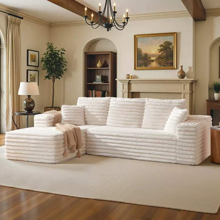 AMERLIFE 106" Modular Sectional Sofa, Oversized Deep Seat Cloud Couch with Plush Corduroy, L-Shaped, Pet-Friendly, No Assembly