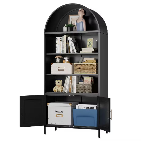 SUXXAN Metal Arched Bookshelf, Accent Arch Kitchen Pantry Cabinet With Drawer,Assembly Required