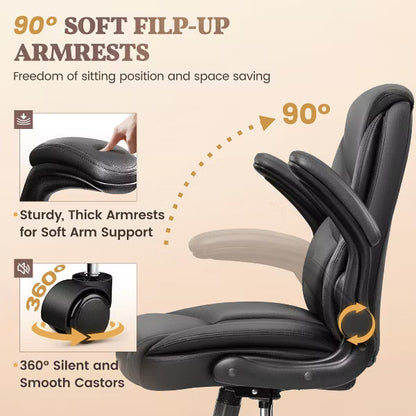 KERDOM High Back Leather Executive Office Chair, Ergonomic Lumbar Support, 400 lbs Heavy Duty, Adjustable Height Swivel Desk Chair,Black