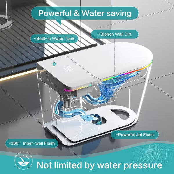 Dyonery Smart Toilet, Tankless One-Piece with Foam Shield, Auto Open/Close Lid, Heated Bidet & Dryer, LED Night Light, Auto Flush